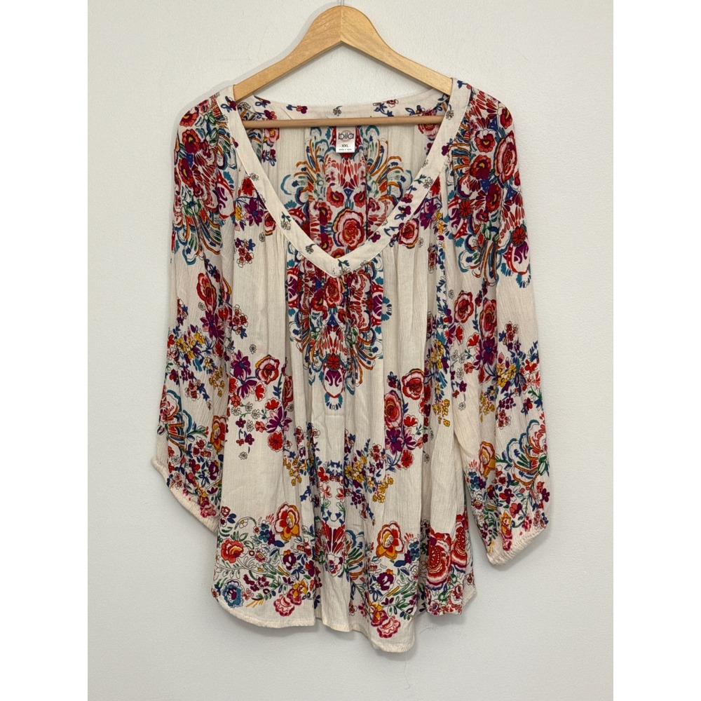 Bila Floral Paisley Tunic Top Boho Hippie Flowy Peasant Festival Womens XXL